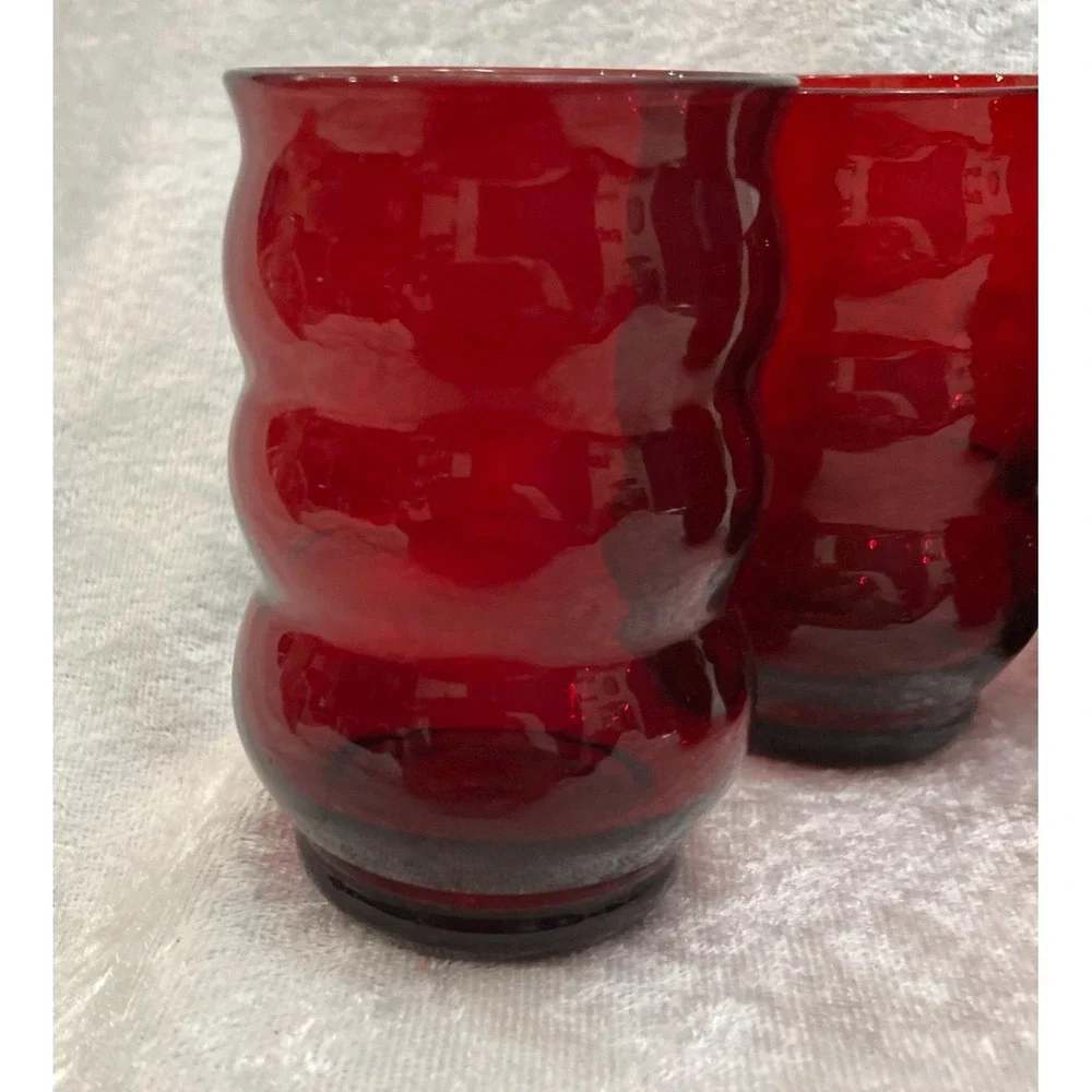 Anchor Hocking Royal Ruby Red Bubble Whirly Twirly 6oz Drinking Glasses (4) VTG